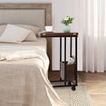 thumbnail image 2 of Sofa Side Table, Foldable End Table with Storage Basket, C Shaped Table with Wheels for Living Room Bedroom Small Spaces, Rustic Brown, 2 of 5