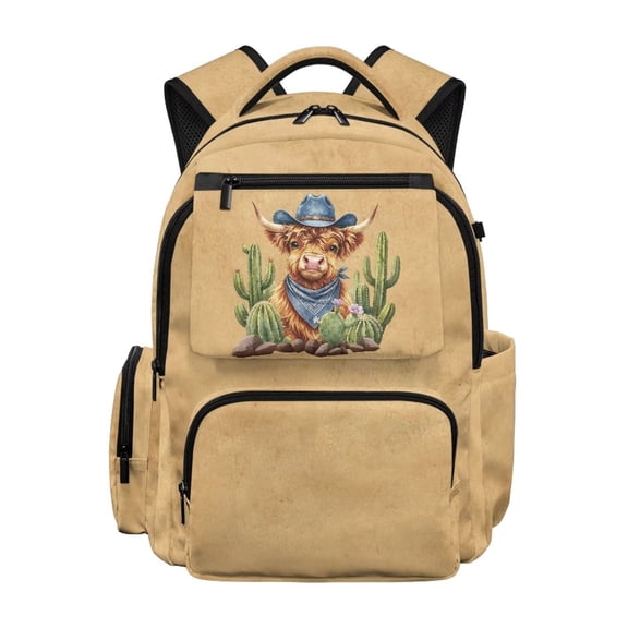 KUIFORTI Cactus Cow Girls Backpack Kids Bookbag Cute Comfortable with Adjustable Straps Multiple Organizer Pockets for Elementary School Supplies