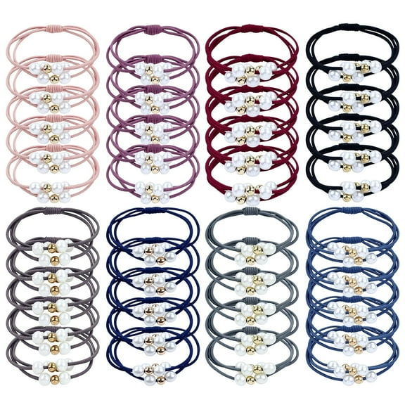 40 Pieces in 8 Colors Super Stretchy Three-in-One Bead Pearl Hair Ties Scrunchies Hairbands Korean Hair Ropes Ponytail Holders for Women Girls