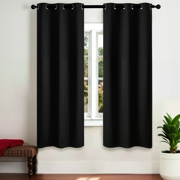 VEVOR Blackout Curtains, 63 Inch Length 2 Panels Set, 42 Inch Wide Each, Thermal Insulated Blackout Light Blocking Drapes, with Grommets, Polyester Curtains for Bedroom Living Room Window, Black