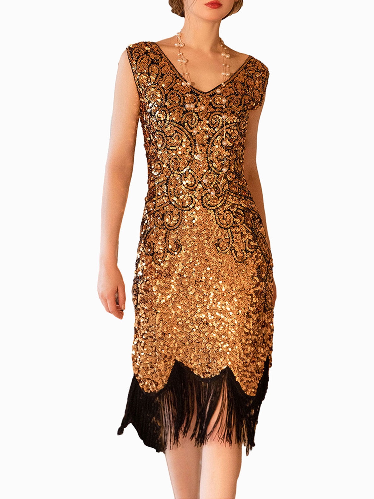 Thaisu Women Summer Sequin Tassel Dress,Vintage Sleeveless Evening Gown ...