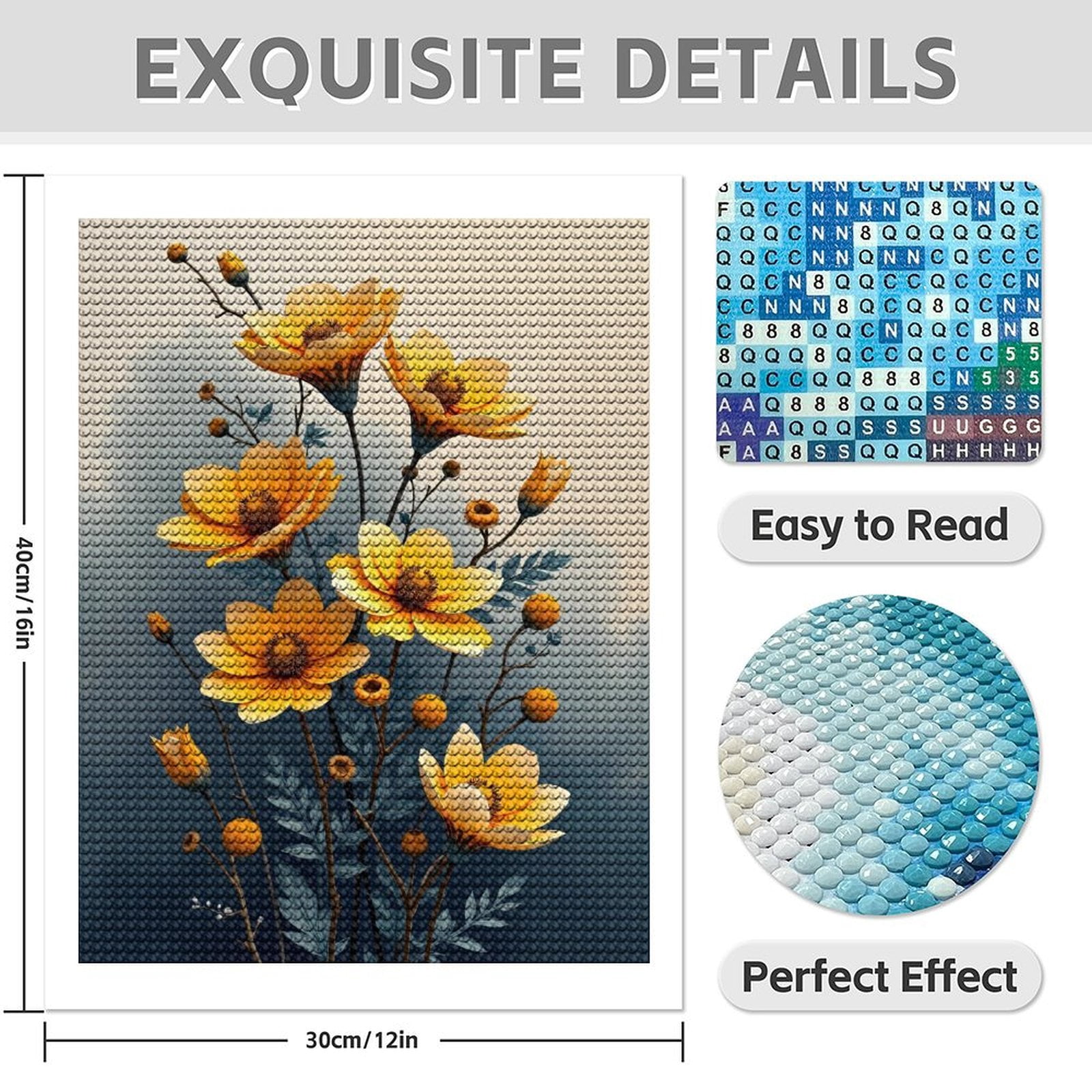 Diamond Art Kits for Adults - Flower Yellow Print No.68 5D Frameless Dimond Painting Kit for Adults Beginner, Round Diamond Kits for Home Wall Decor, Gift for Women