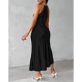 thumbnail image 4 of CHICME Summer Dresses for Women Solid Color Halter Hollow Out Sleeveless A Line Vacation Dress with Eyelet Embroidery & Side Slit Black-L, 4 of 9