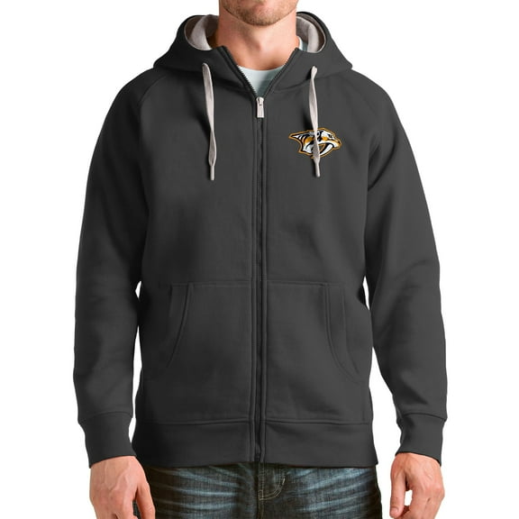 Men's Antigua Charcoal Nashville Predators Logo Victory Full-Zip Hoodie