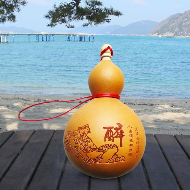 Flagon Botella de agua portátil Calabaza colgante con cuerda Calabaza artesanal Adorno de calabaza para el hogar al aire libre Sala de estar Regalo de Año Nuevo estilo A Macarena Cadera de calabaza