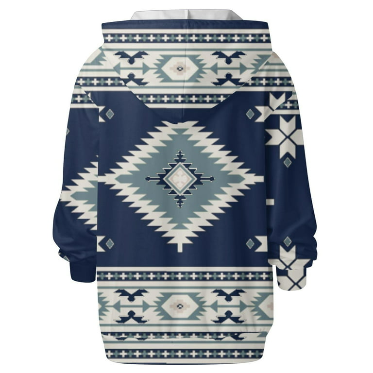 Aztec Quarter Zip Pullover Women,Women 1/4 Zip Aztec Hoodie Pullover  Geometric Crewneck Sweatshirt Western Ethnic Vintage Sweater with Pockets 