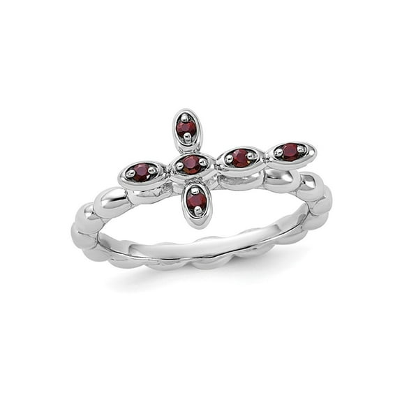 Gem & Harmony 1/8 Carat (Ctw) Garnet Cross Ring in Sterling Silver for Women