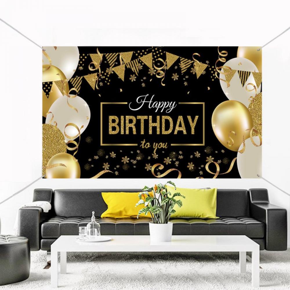 Banner Decoration Supplies Happy Birthday Backdrop Banner Extra Large Black And Gold Sign Poster For Men Women Birthday Anniversary Party Photo Booth Backdrop Background - image 2 of 12