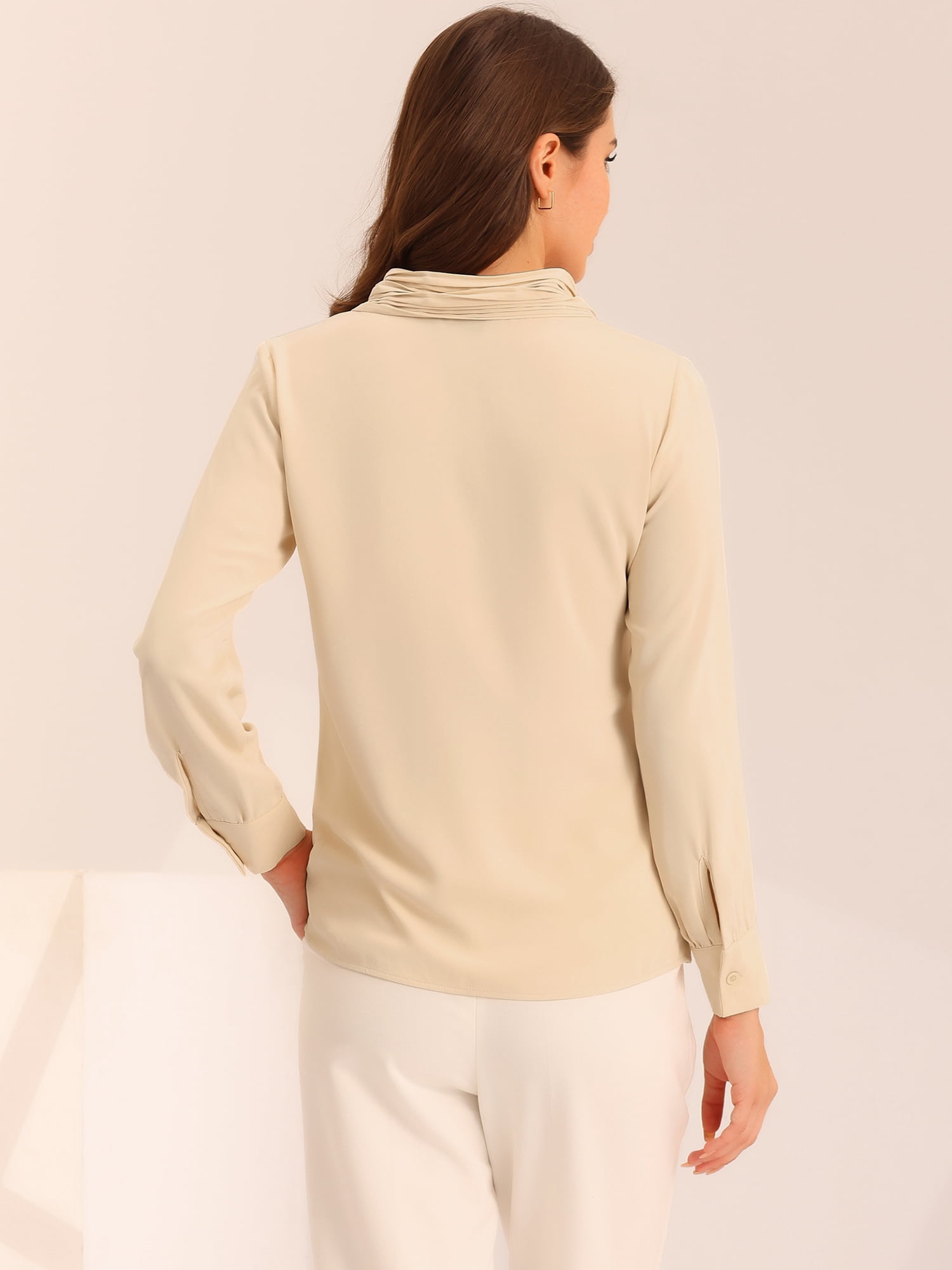 DARING DIVA Work Office Blouse Pleated Top Shirt S Beige