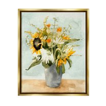 Stupell Industries Mixed Sunflower Bouquet Country Florals Painting Metallic Gold Floating Framed Canvas Print Wall Art, Design by Emma Caroline