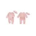 thumbnail image 2 of BemeyourBBs She‘s Here Baby Girls Spring Fall Winter Clothes Newborn Baby Girl Hospital Going Home Outfit Waffled Romper Bow Letter Print Long Sleeve One Piece Jumpsuit with Headband, 2 of 9
