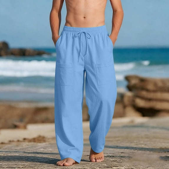 HAOTAGS Boys Girls Cargo Pants,Casual Summer with Multiple Pockets Drawstring Summer Pants Blue 13 T