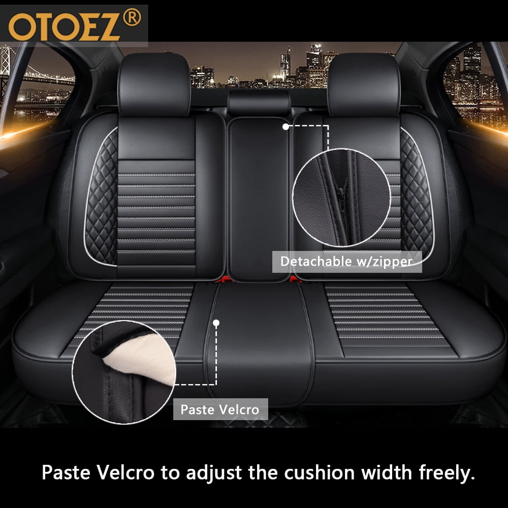 OTOEZ Fashion Full Set Car Seat Cover Waterproof Leather Universal Fit SUV Truck, Black/White