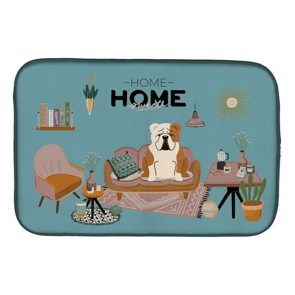 Fawn White English Bulldog Sweet Home Dish Drying Mat