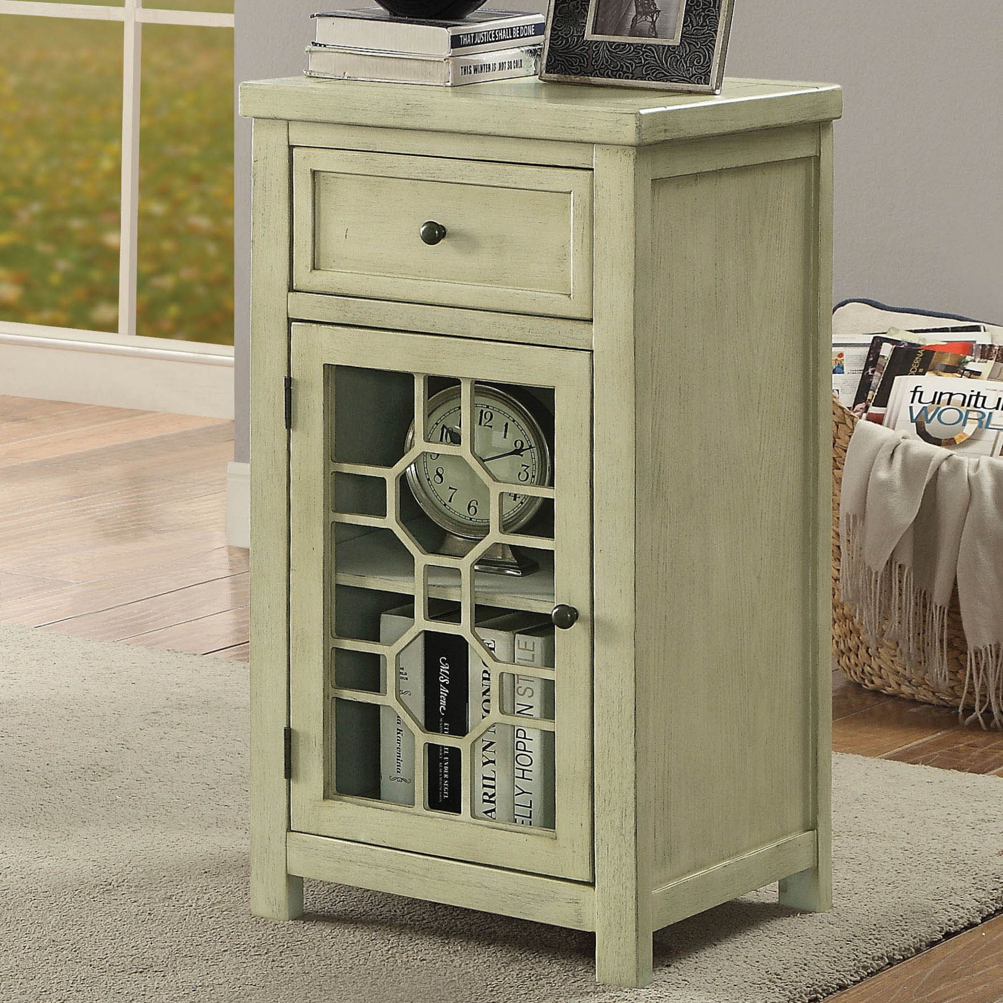 Furniture of America Sally 1-Drawer Side Table, Antique White