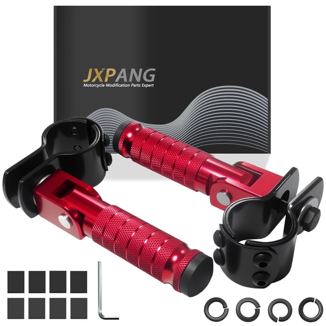 Estriberas traseras plegables para motocicleta JXPANG M8, rojas, plegables