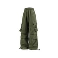 thumbnail image 5 of MOJOGO Women's Multi Pocket Cargo Pants Wide Leg Workwear Pants Trendy Baggy Trouser for Hiking Cycling Workout Olive Green L, 5 of 5