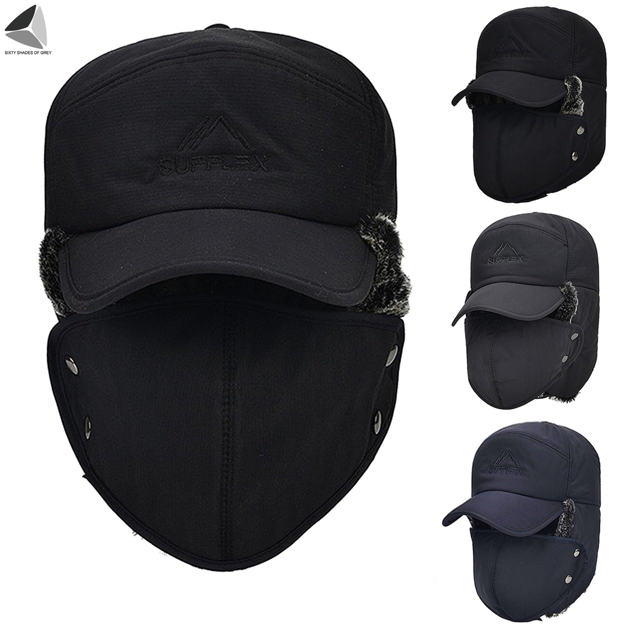 58 cm Mens Water Proof Thermal Trapper Hat with Ear Flaps Black 