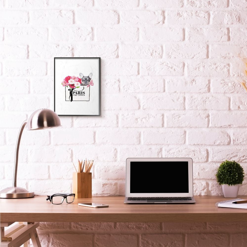 Stupell Industries Fashion Brand Bag Flowers And Dog Glam Pet Watercolor Design Framed Wall Art by Amanda Greenwood