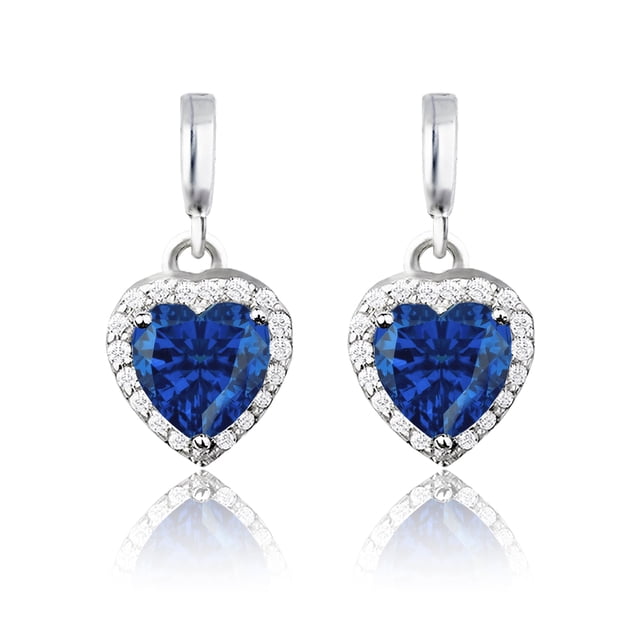 JeenMata Pendientes con Forma de Corazón para Siempre de Zafiro Azul de 1,25 Quilates (Piedra Natal de Septiembre) Bañados en Oro Blanco de 18 K sobre Plata