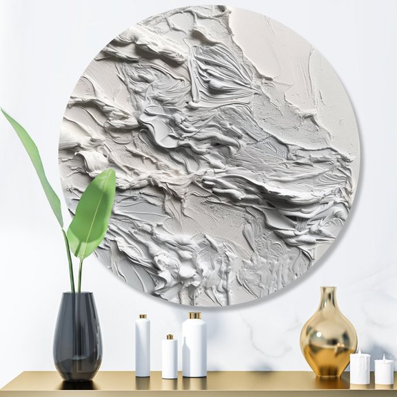 Designart "Unleashed Tranquility in White" Abstract Marble Metal Round Art Living Room