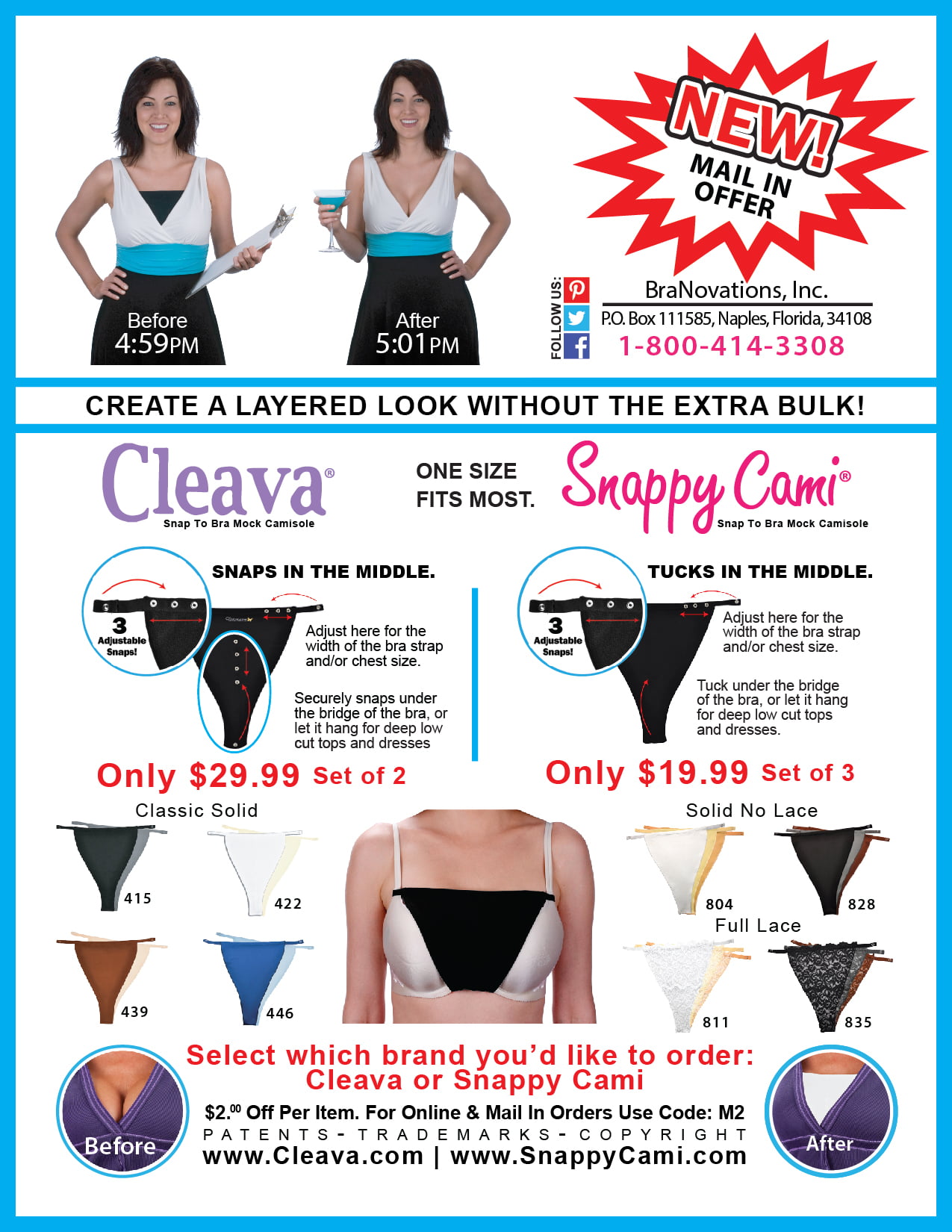 3 Pcs Cleavage Safe Snap-on Mock Camisole Lace Breathable Stretchy