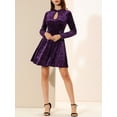 thumbnail image 5 of INSPIRE CHIC Women's Dress Velvet Choker Neck Long Sleeve High Waist A-Line Mini Dresses S Purple, 5 of 6