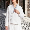 thumbnail image 4 of Jacket for Women V Neck Long Sleeve Vintage Ethnic Style Frog Button Closure Embroidered Trim Loose Fit Casual Outerwear, 4 of 5
