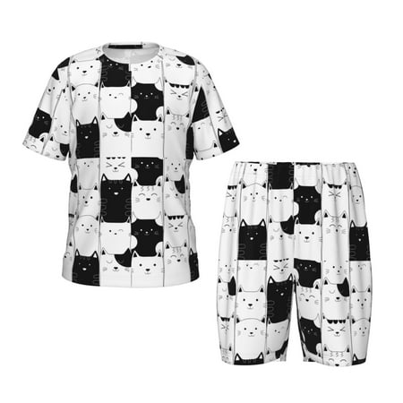Luyuia Doodle Cute Cat Print Girls  2-Piece Tie-Dye Pajama Set  Cute Summer Loungewear with Shirt and Tank Shorts Nightwear-3X-Large