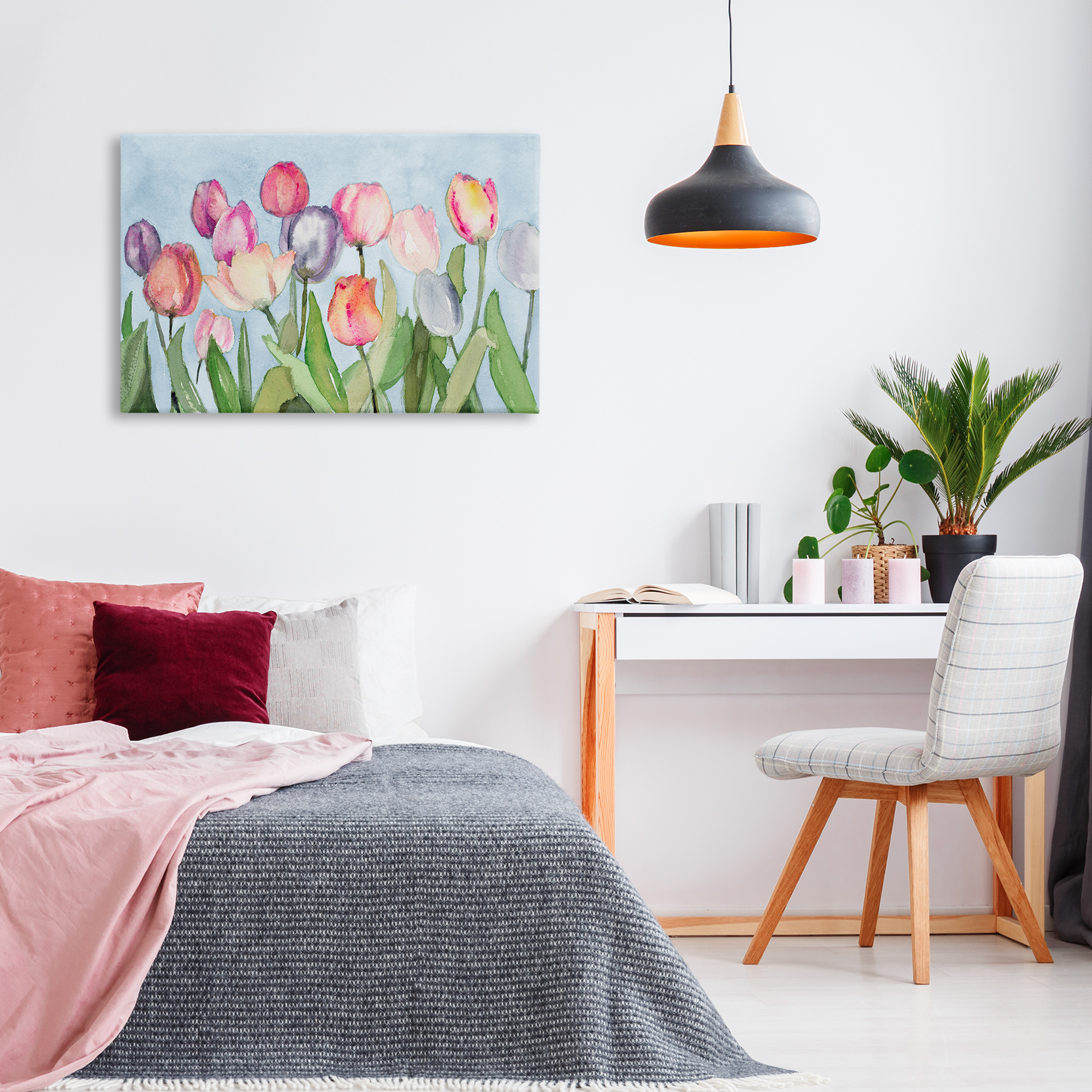 Stupell Industries Soft Tulip Field Plants & Flowers Painting Wrapped Canvas Art Print Wall Art, 36 x 24