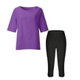 thumbnail image 4 of BiZtdJrK Womens Workout Sets Short Sleeve Tops Legging Capris Workout Set Lightweight Beach Summer 2 Piece Outfits Purple L, 4 of 6