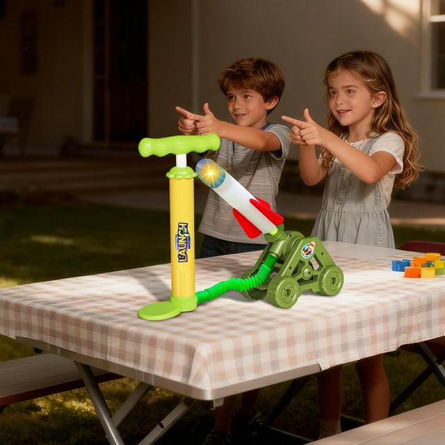 Juguetes de piscina, juguete para bebés, lanzador de cohetes de aire comprimido para niños, juguete volador para exteriores con 3 planeadores de espuma con luces LED, juegos al aire libre para niños y