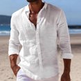 thumbnail image 2 of LNZGNM Mens Button Down Long Sleeve Shirt Summer Beach Collared Shirt Fashion Cotton Linen Solid Shirts Lightweight Vacation Top,White L, 2 of 4
