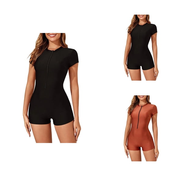 Womens Bathing Suits Front Zipper Two Piece Tankini Athletic Swimsuit with Boy Shorts High Performance Swimwear for Pool and Beach