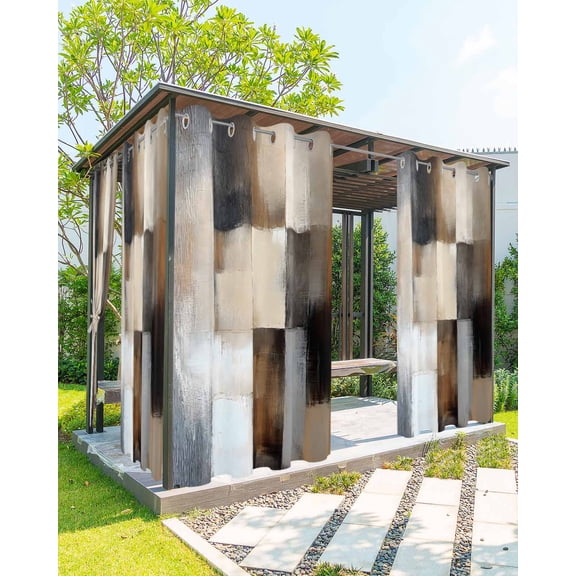 nqOlkjepod Outdoor Curtains for Patio Waterproof, Brown Beige Geometric Outdoor Privacy Panels Grommet, Abstract Oil Painting Color Blocks Blackout Outside Curtains for Porch/Cabana 54"x95", 1 Panel