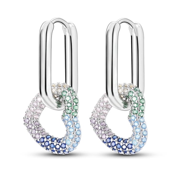 MULA European 925 Sterling Silver Rainbow Love Hoop Earrings, Sparkling AAA CZ Women's Jewelry Birthday Gift for Her