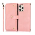 thumbnail image 3 of Feishell Crossbody Wallet Case for iPhone 14 Pro 6.1 inch,for Women Men,Retro PU Leather Magnetic Button Flip Stand Credit Card Holder Phone Case with Adjustable Shoulder Strap,Pink, 3 of 16