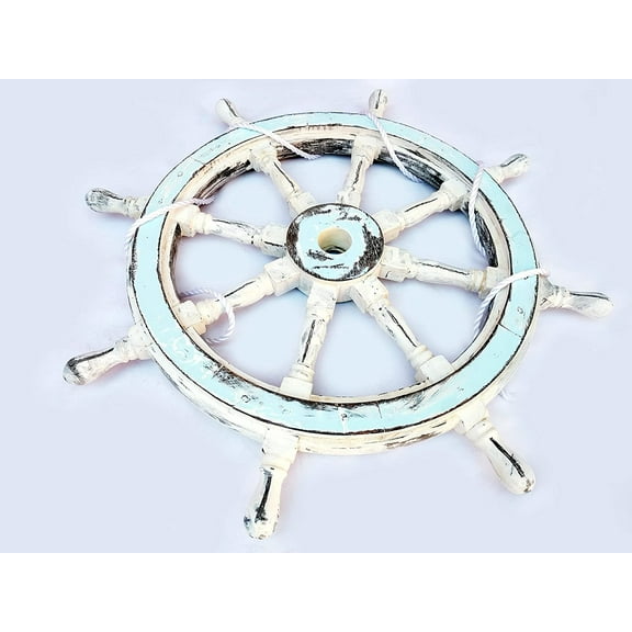 Nagina International Antique Ocean Light Blue Decorative Vintage Rope Ship Wheel - Pirate Home Decor Wall Hanging Gifts (42 Inches)
