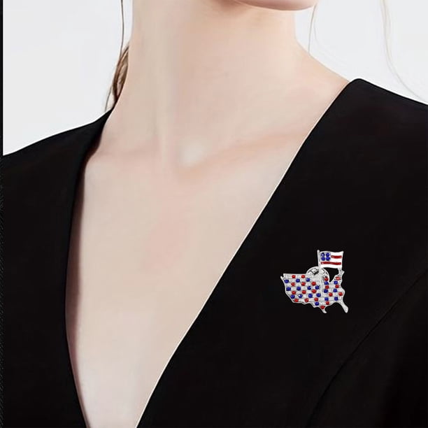 Cruz Pin Enameldada Cristal Bandera USA Corsage Broche Para Ropa Saco Sombrero, Broche con Cristales, Estilo Americana, Hecho de Metal Brillante, para Uso en Escenario Social, Gran Diseño