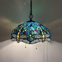 Tiffany Pendant Lights Green Blue Stained Glass Dragonfly LED Bulb Included for Dining Room Hotel Restaurant Cafe 16"W*16"D*75"H