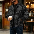 thumbnail image 5 of Havenx Men's Camo Corduroy Jacket Long Sleeve Button Down Shirt Jacket with Pockets Lapel Collar Camouflage Print Coat Casual Western Loose Fit Fall Winter Clothes,Black L, 5 of 6