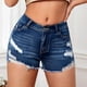 thumbnail image 4 of MKLEKYY Pantalones Cortos de Mezclilla para Mujer, con Diamantes de Imitación, Cintura Media, Dobladillo Rasgado, Teslas, Elásticos, con Bolsillos, 4 of 4