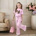 thumbnail image 2 of shoper Girls Outfits Size 7/8 Print Shorts Sleeve and Wide Pants Outfits Set Crewneck Everyday Street Outfit Preppy Clothes, 2 of 5