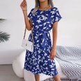 thumbnail image 5 of B91xZ Robes d'Été pour Femmes Manches Courtes Col en V Robe Chandail Boutonnée Tricotée Ajustée Maxi Élégante, Bleu m, 5 of 5