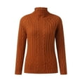 thumbnail image 4 of Curuila Women Turtleneck Sweater Knitted Solid Color Long Sleeve Fashion Thick Slim Fit Autumn Winter Pullover Brown Size M, 4 of 5