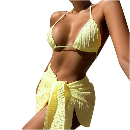 Value for Money  Women Sexy Bikini Split Bikini Three-piece Swimsuit Split Swimsuit Set  High-Low Cut  Mesh Material  Beach Party  Quick Dry  Fashionable Design  For Women  Swimwear Set | Yellow S