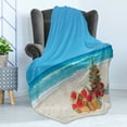 thumbnail image 4 of Christmas Soft Flannel Fleece Throw Blanket, Little Tree with Presents on the Beach Sea Summer Calm Tropical Island Picture, Cozy Plush for Indoor and Outdoor Use, 60" x 80", Multicolor, by Ambesonne, 4 of 5