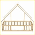 thumbnail image 2 of Twin Size Pine Wood Platform Bed with House-Shaped Roof & Guardrails, Natural - No Box Spring Needed, 2 of 21
