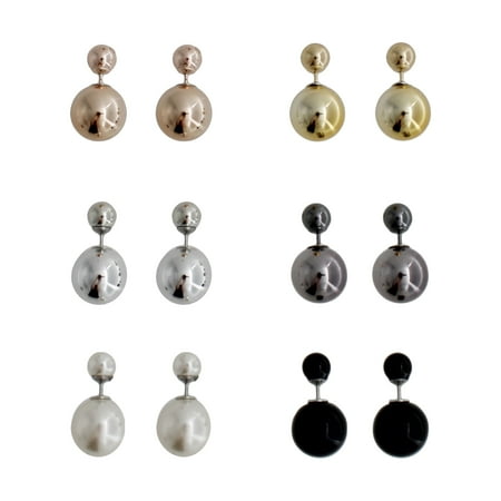 6 Pair Mixed Metal Ball Front Back Earrings
