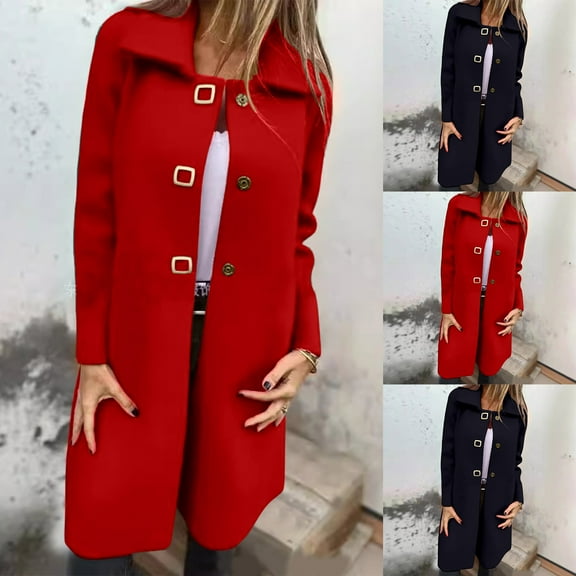 jtjvou Long Wool Pea Coats for Women Single Breasted Snap Lapel Overcoat Casual Fall Wool Blend Jacket Coats with Pockets Black L